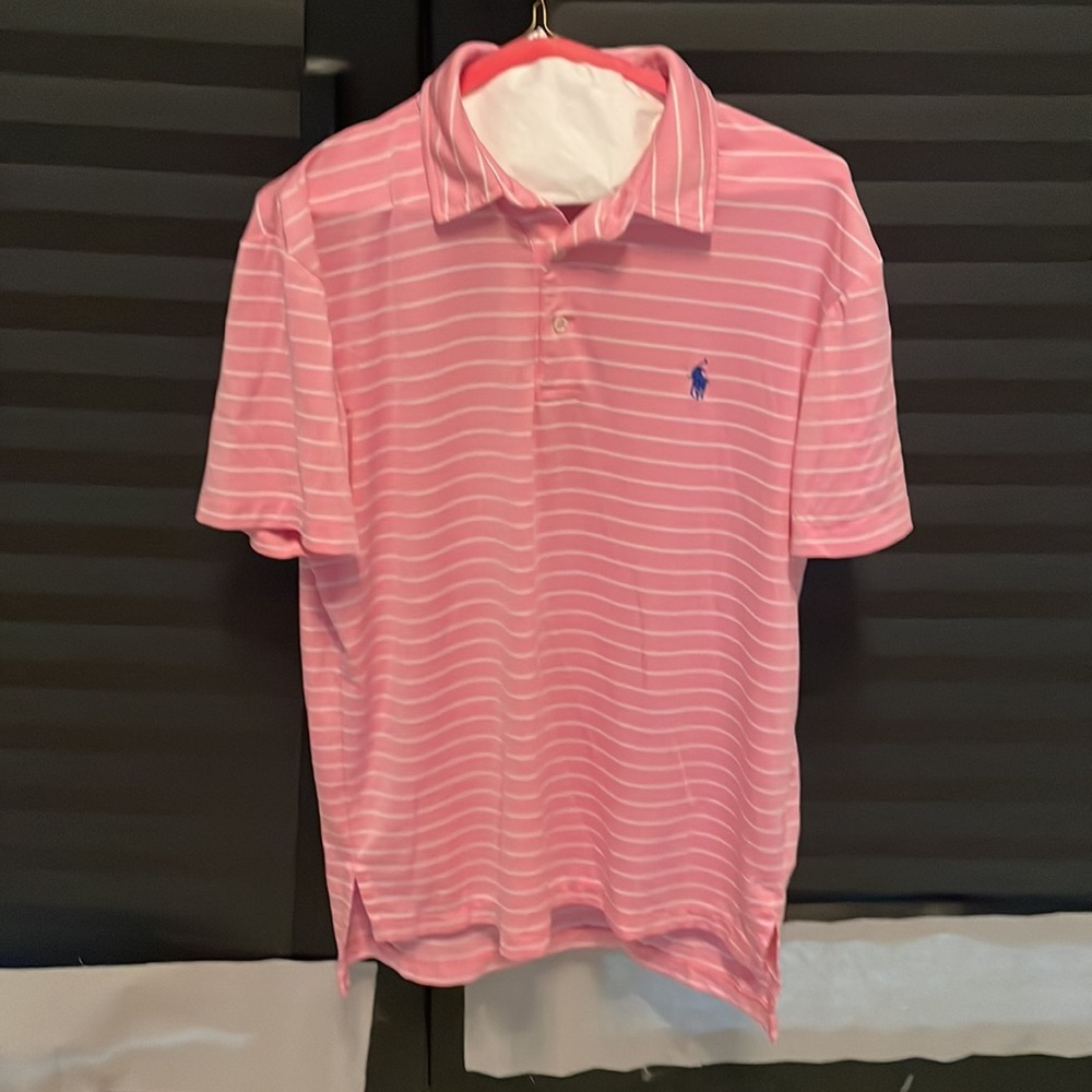 Men’s Polo, pink and white striped